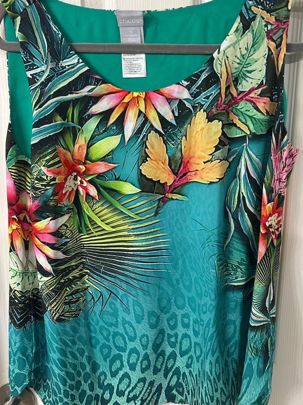 2 Pc. CHICO’S Tropical Print Set-tank & Jacket-Chico’s sz 1 or 8-10 LIGHTWEIGHT - Picture 2 of 9